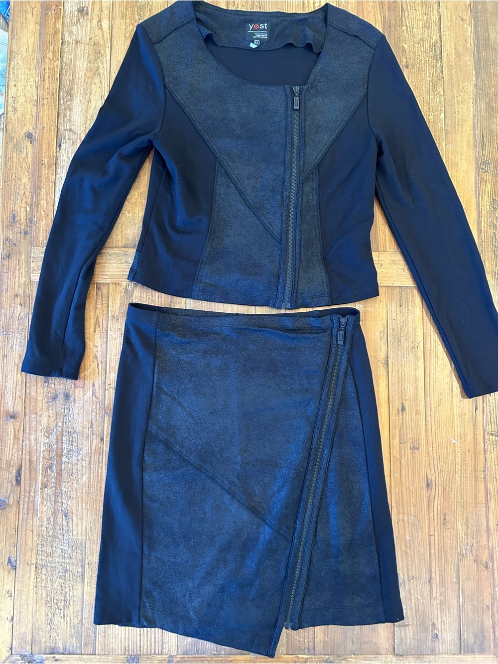 Yest Black Panel Zip Blazer & Skirt Set